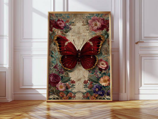 Crimson Wings Among Blossoms