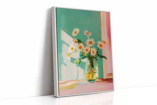 Sunlit Daisies in a Glass Jar