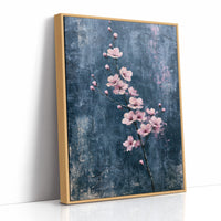 Pink Blossoms on Weathered Denim Blue