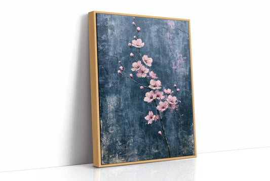 Pink Blossoms on Weathered Denim Blue