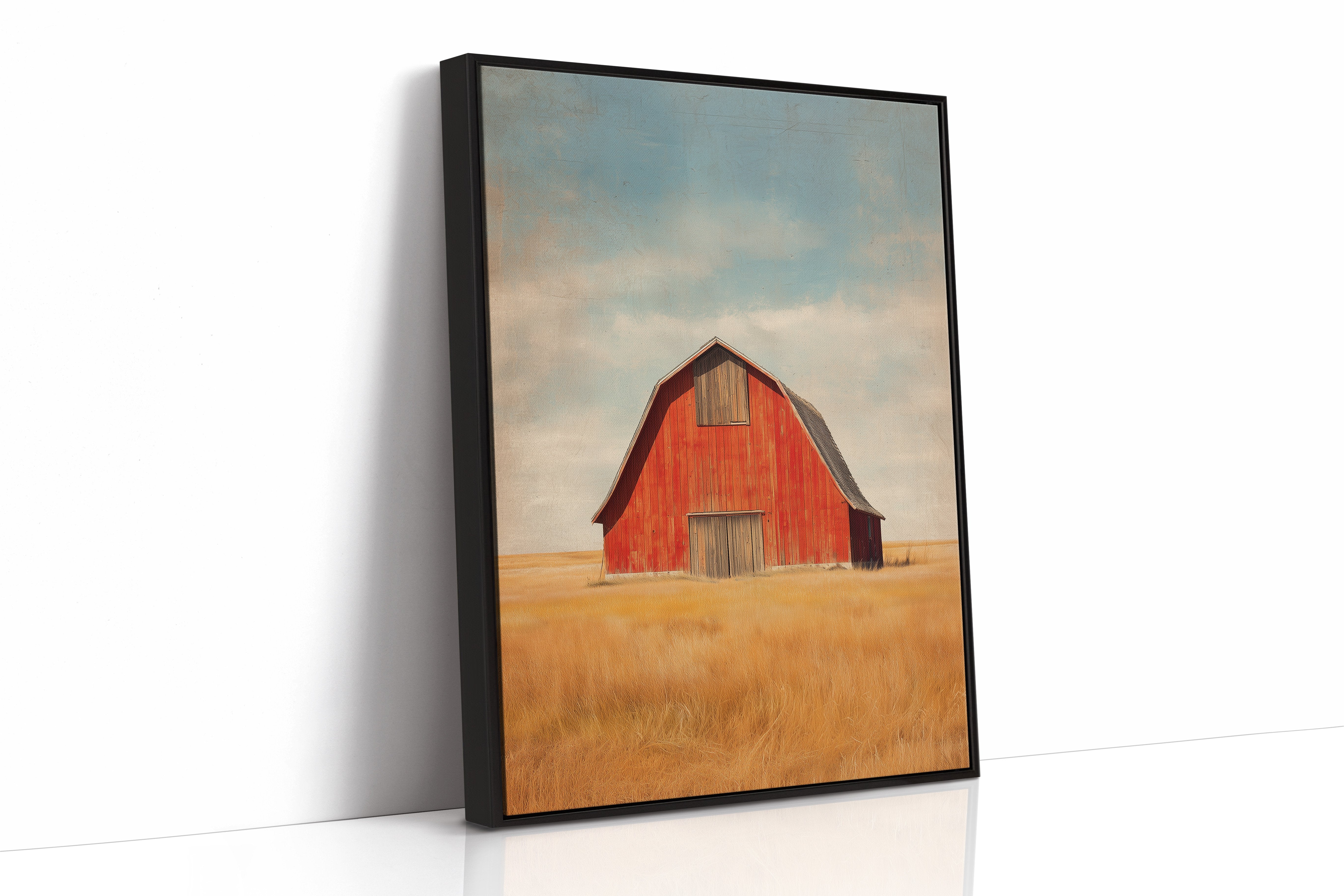Red Barn Under Prairie Skies