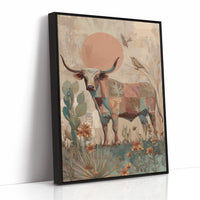 Desert Longhorn Under Coral Sun