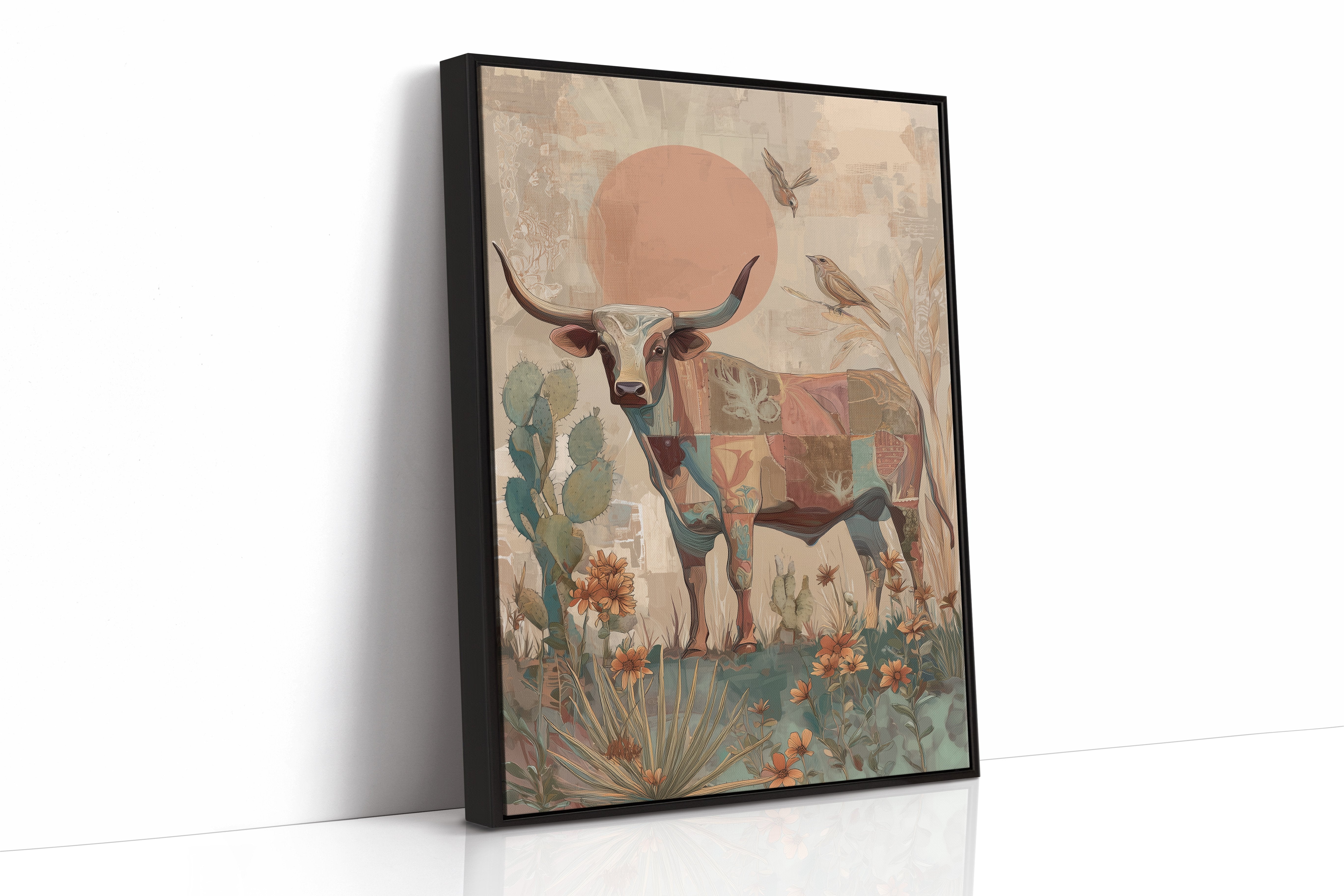Desert Longhorn Under Coral Sun