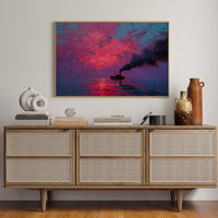 Steamship Sails Through Crimson Dawn