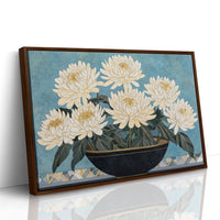 White Chrysanthemums Meet Midnight Bowl