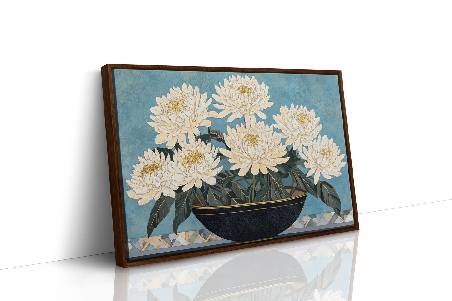 White Chrysanthemums Meet Midnight Bowl