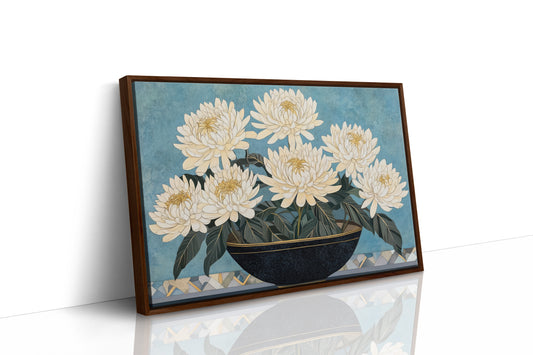 White Chrysanthemums Meet Midnight Bowl