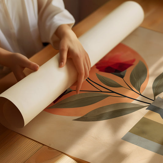 Red Blooms Against City Shapes