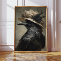 Regal Raven in a Floral Hat