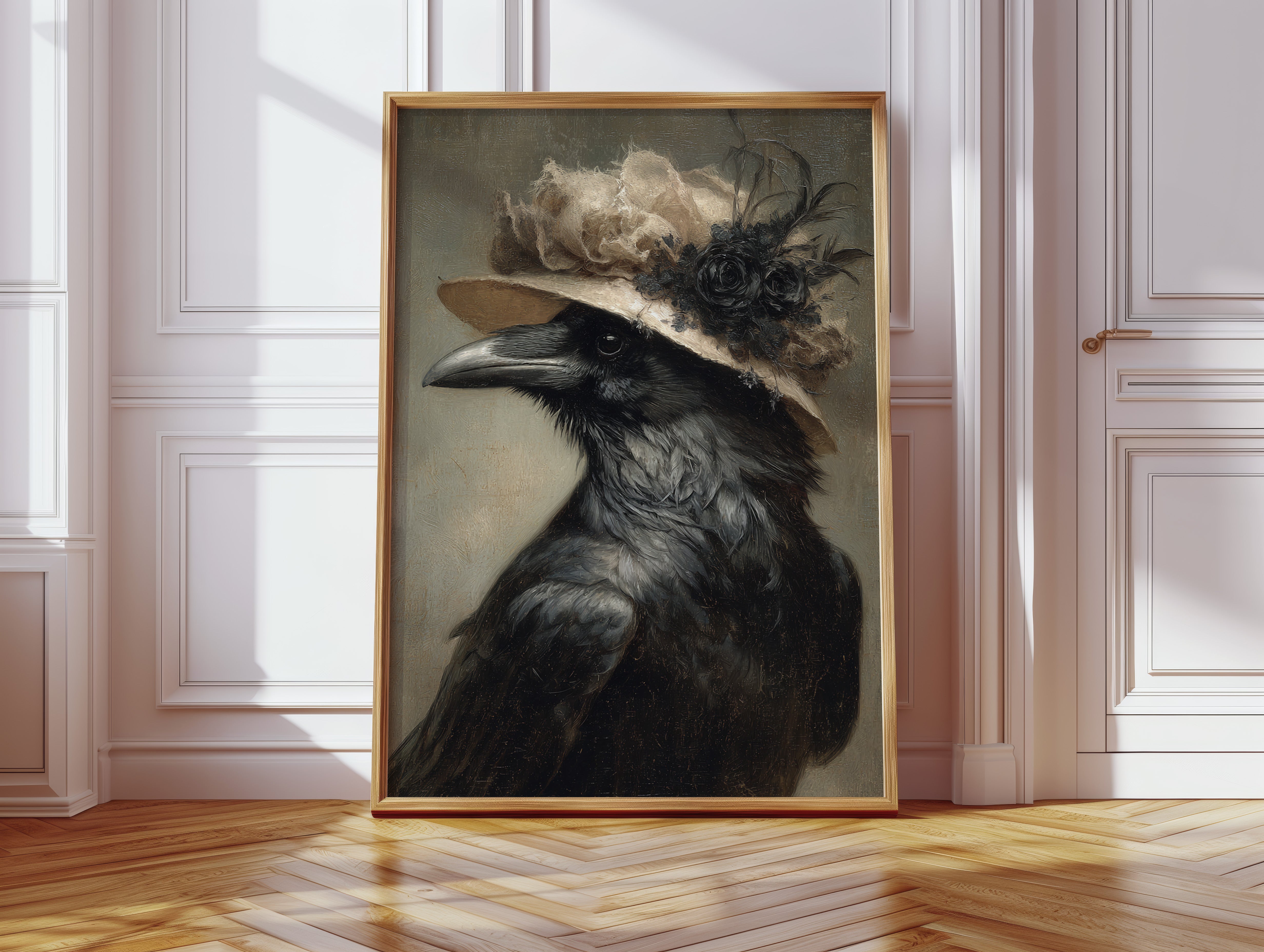 Regal Raven in a Floral Hat