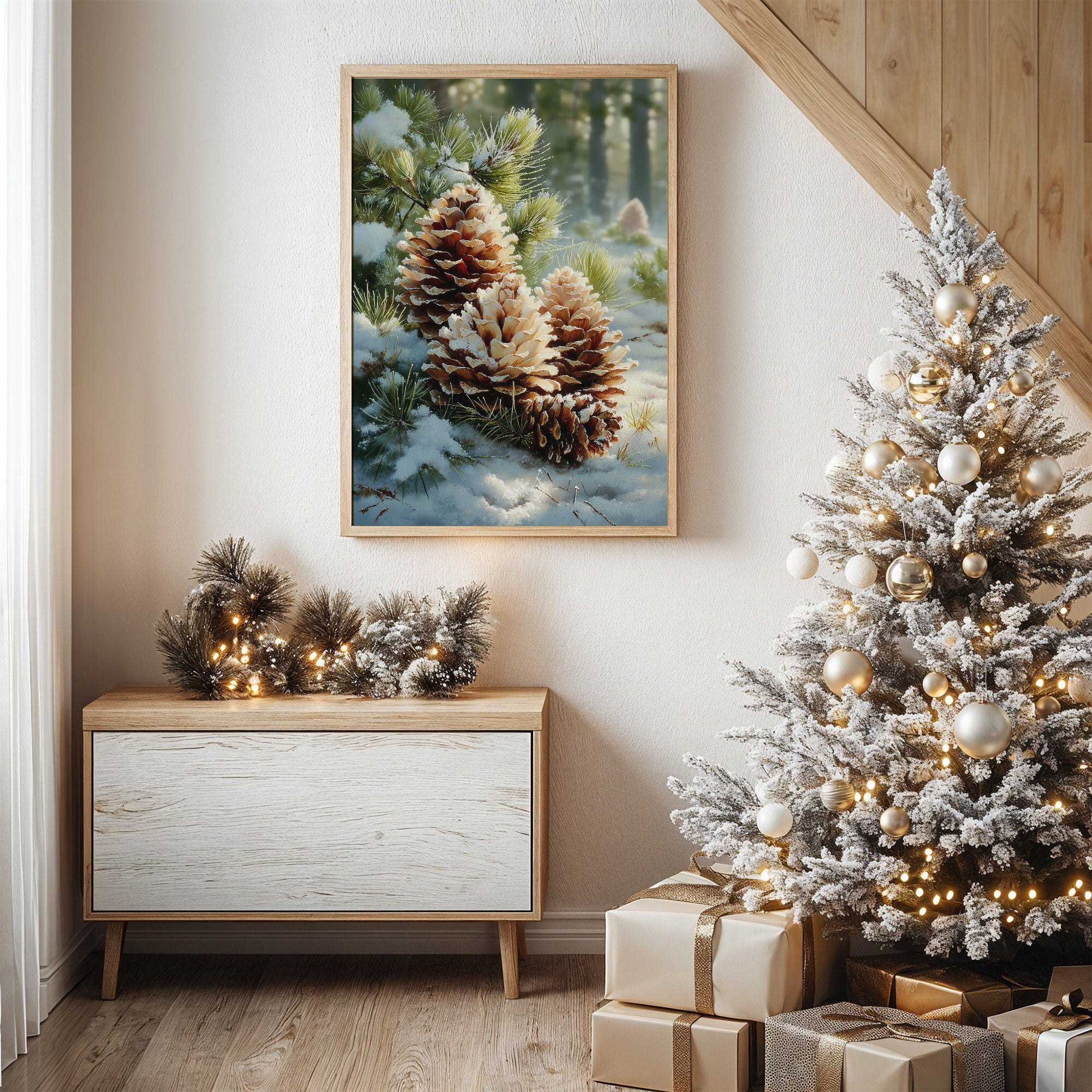 Snow Dusted Pinecones Tell December Tales