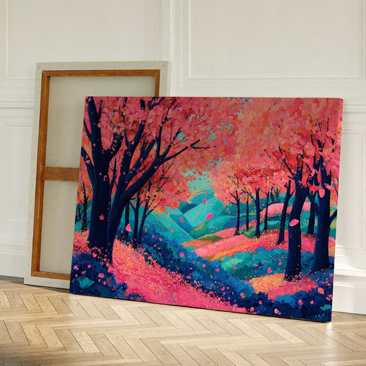 Cherry Blossoms Dance Above Turquoise Hills