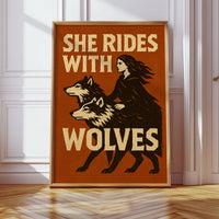 She Rides With Wolves Rustic Art Print