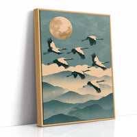 Cranes Over Misted Peaks