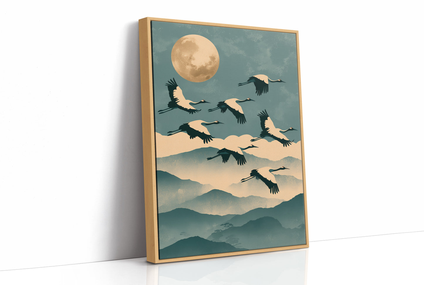 Cranes Over Misted Peaks