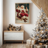 Winter Joy On A Wooden Swing