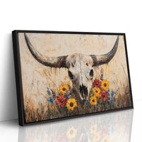 Longhorn Skull with Wildflowers