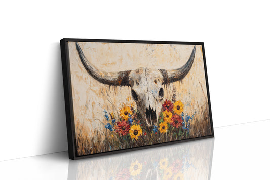 Longhorn Skull with Wildflowers