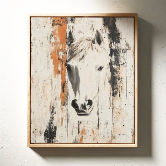 White Horse Against Rustic Planks