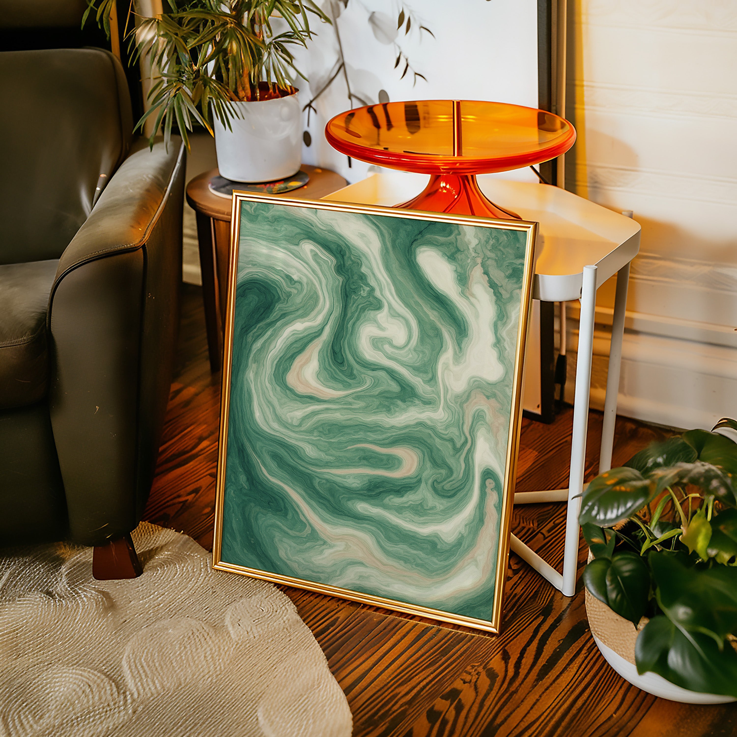 Emerald Waves: Abstract Fluid Art Print