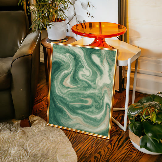 Emerald Waves: Abstract Fluid Art Print