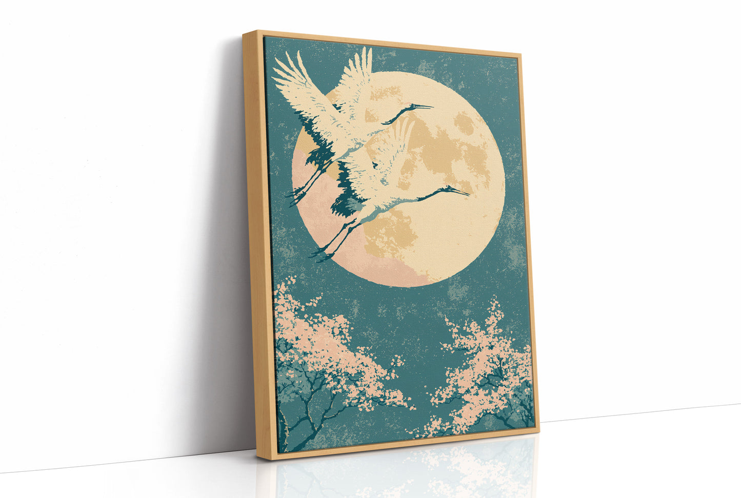 Crane Beneath Blossoms and Moon