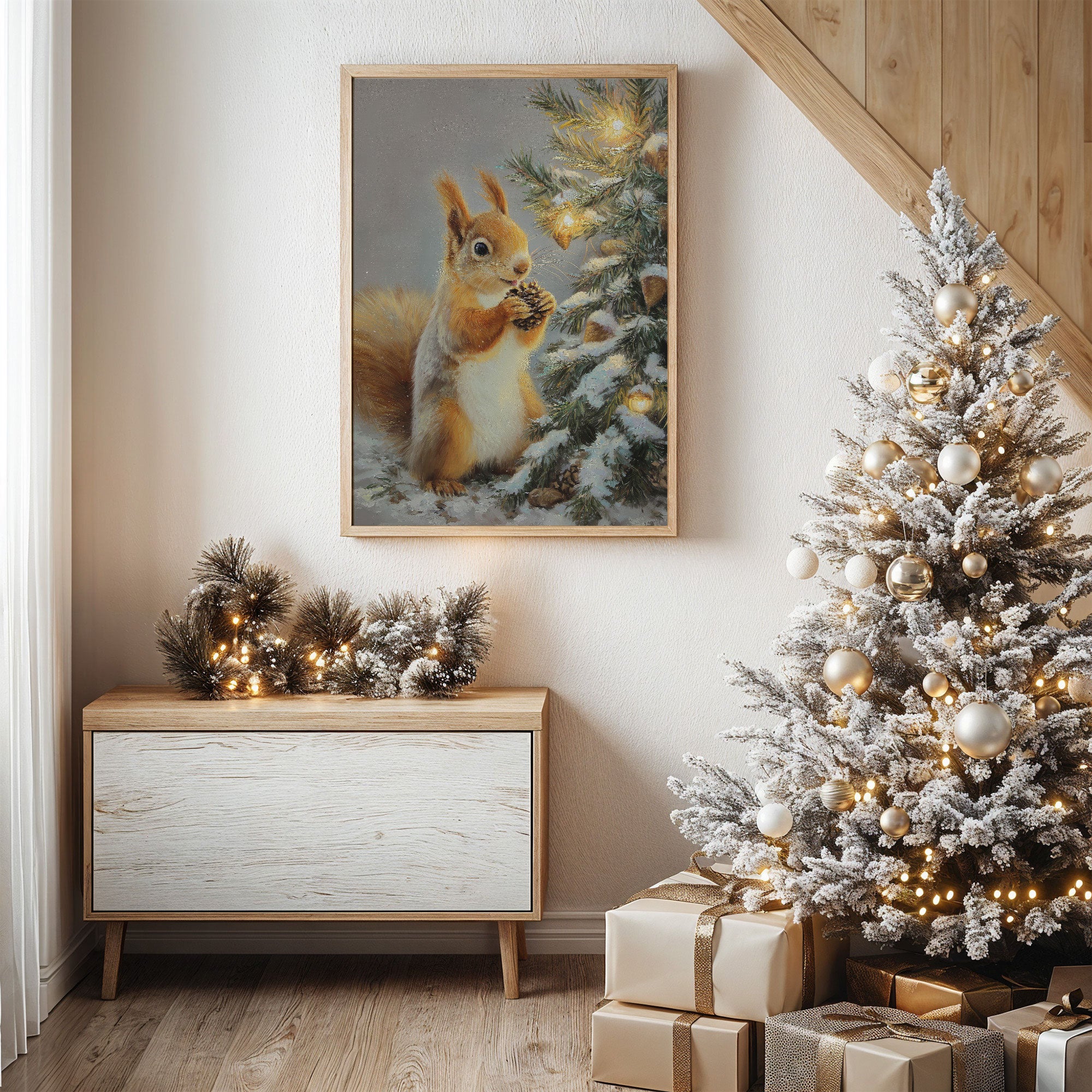 Winter Squirrel Finds Pine Cone Magic