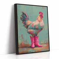 Rooster Struts In Pink Boots