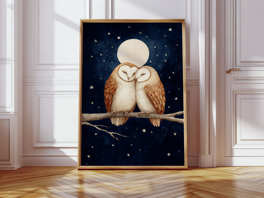 Loving Owls Under a Full Moon