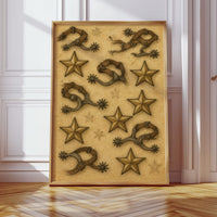 Western Spurs and Stars Vintage Print