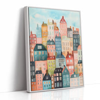 Colorful City Rowhouses Watercolor Print