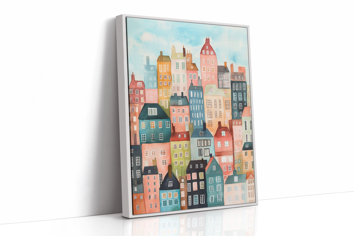 Colorful City Rowhouses Watercolor Print