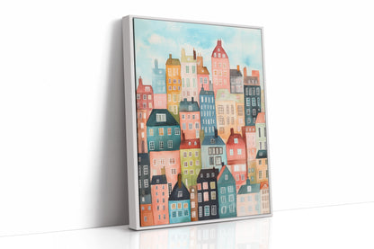 Colorful City Rowhouses Watercolor Print