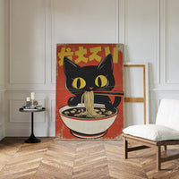 Retro Ramen Cat Poster – Japanese-Inspired Noodle Lover Wall Art