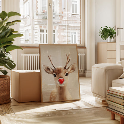 Adorable Snowy Reindeer – Cozy Christmas Wall Art Print