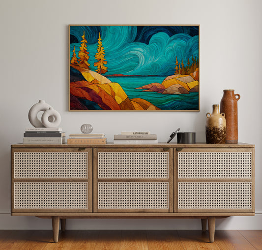 Golden Pines Dance Above Turquoise Waters