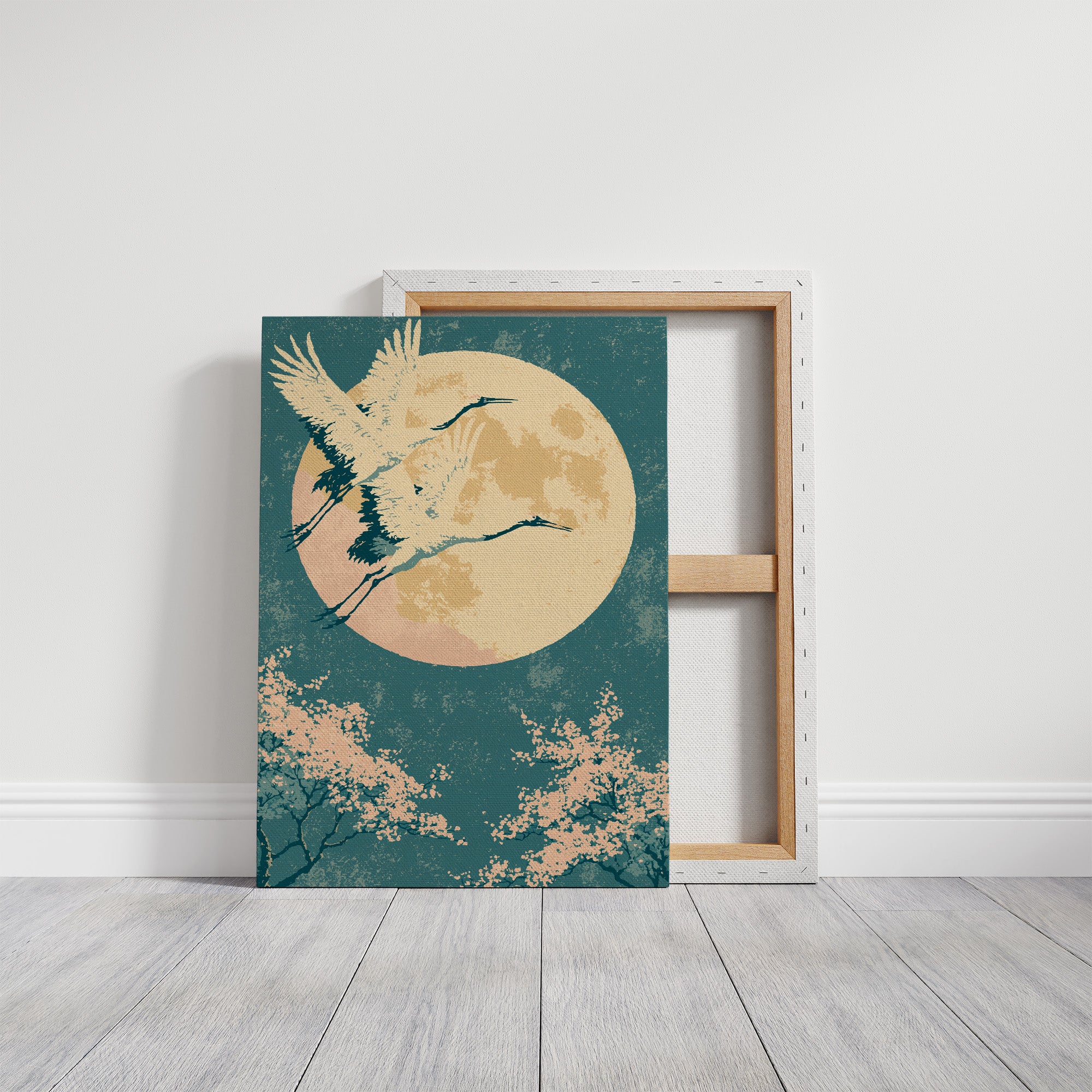 Crane Beneath Blossoms and Moon