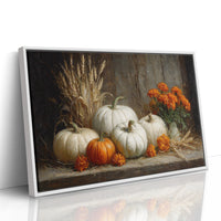 White Pumpkins Among Marigold Flames