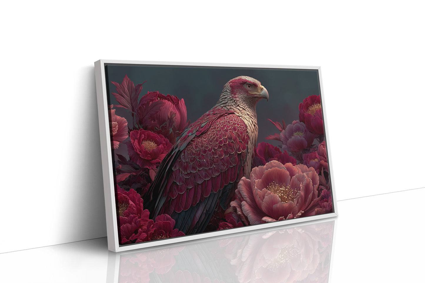 Crimson Eagle Among the Peonies