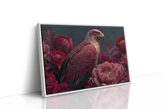 Crimson Eagle Among the Peonies