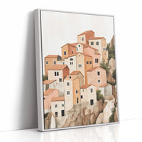 Sunlit Cliffside Village in Warm Earth Tones