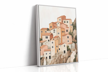 Sunlit Cliffside Village in Warm Earth Tones