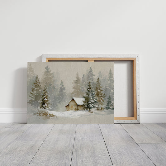 Cabin Nestled Among Frosted Pines