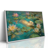 Golden Swimmer Among Water Lilies