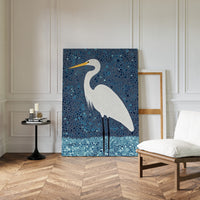 Elegant White Egret – Mosaic-Inspired Bird Wall Art