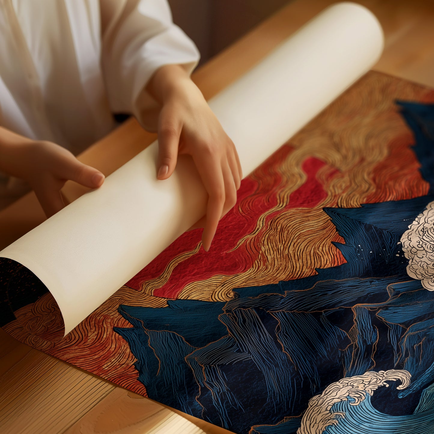 Red Moon Rises Over Stormy Peaks