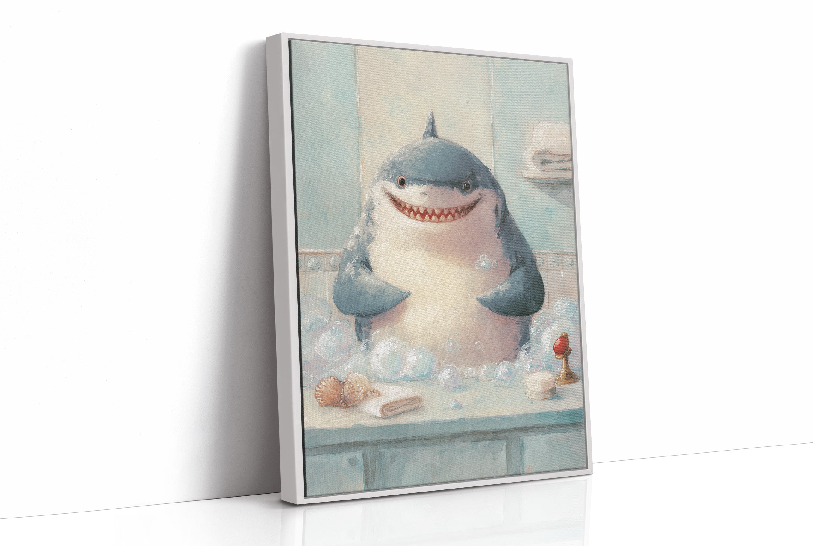 Shark Smiles In Bathtub Bubbles