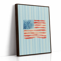 Watercolor Patriotism on Striped Blue