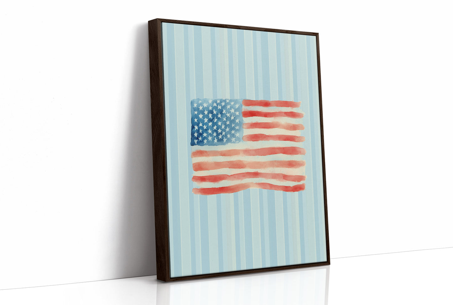 Watercolor Patriotism on Striped Blue