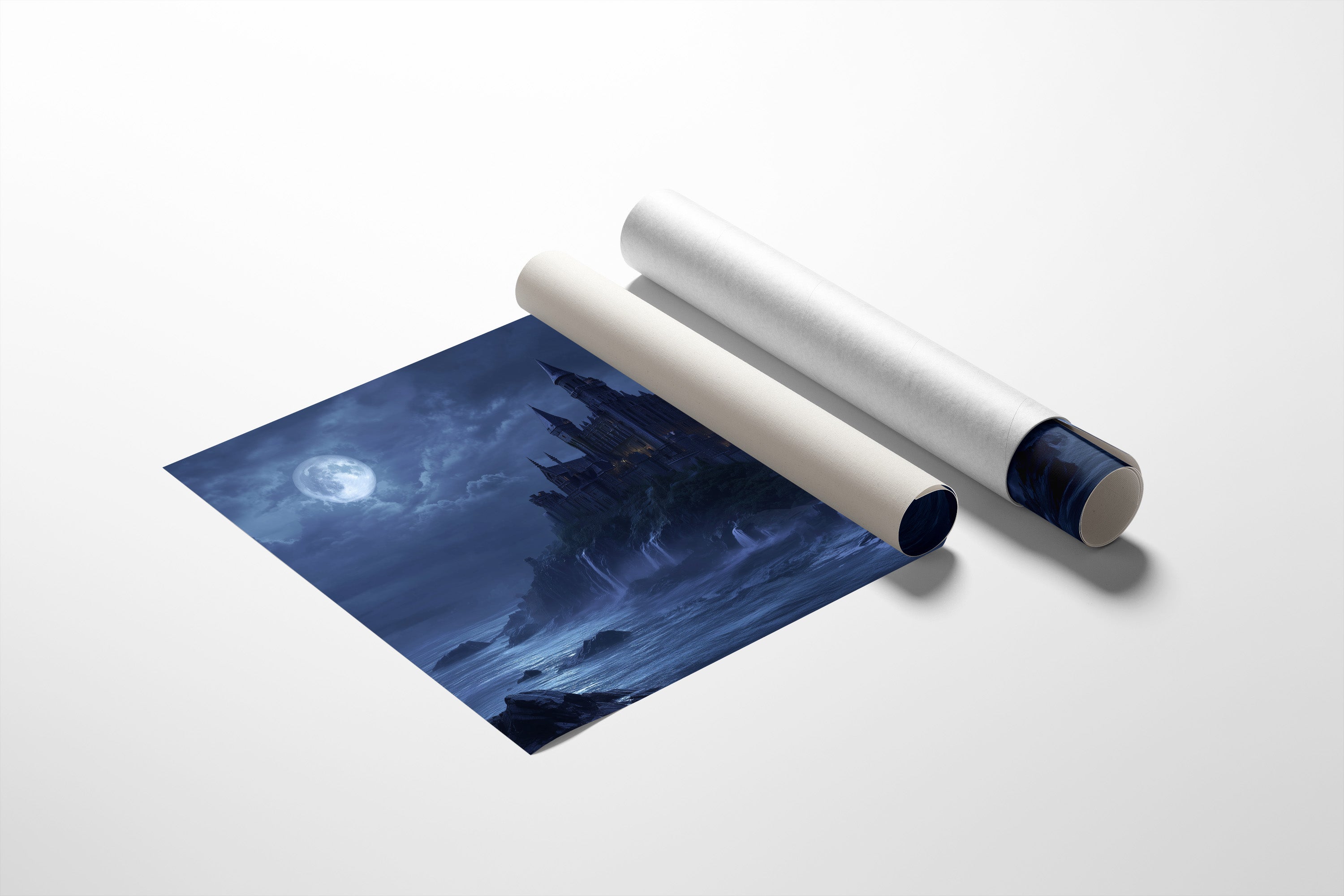 Moonlit Fortress Above Stormy Seas